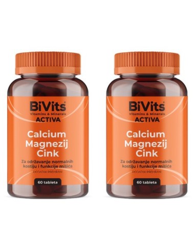 Abela BiVits Activa Calcium Magnezij Cink tablete 1+1 Promo pakiranje, dodatak prehrani