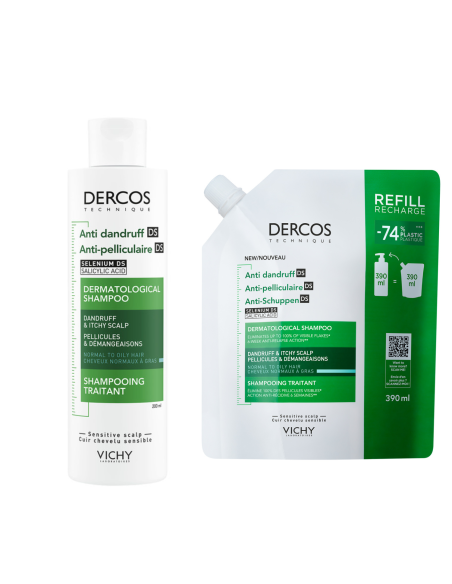 Vichy DERCOS šampon protiv prhuti za masno vlasište  + eko punjenje za masno vlasište