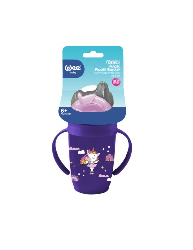 Wee Baby Bočica Friends s ručkama i slamkom, plastična, 265 ml
