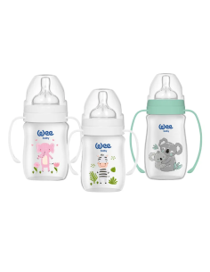 Wee Baby Safari antikolik bočica širokog grla s ručkama, plastična, 150/250 ml