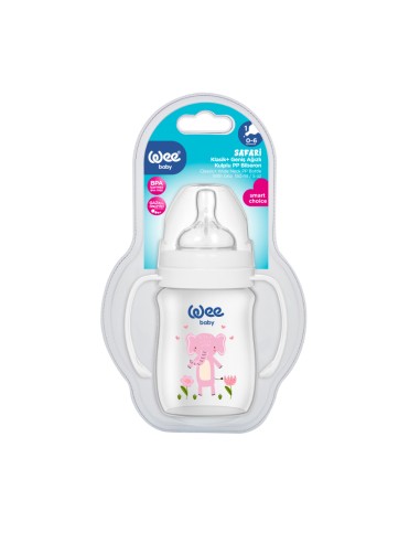 Wee Baby Safari antikolik bočica širokog grla s ručkama, plastična, 150/250 ml