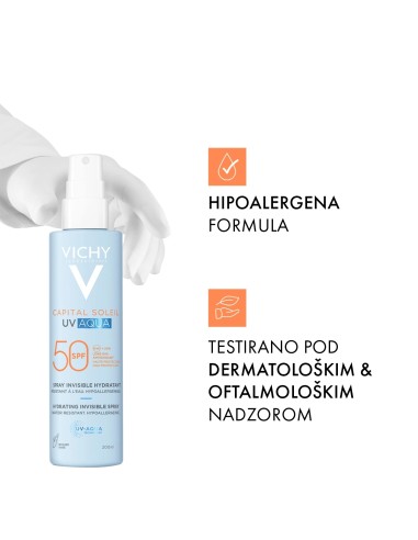 Vichy Capital Soleil UV Aqua hidracijski sprej za lice i tijelo SPF50+ vrlo visoka zaštita