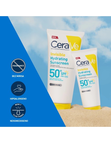 Cerave Hydra Sunscreen Nevidljivi losion za zaštitu od sunca, SPF 50+, vrlo visoka zaštita