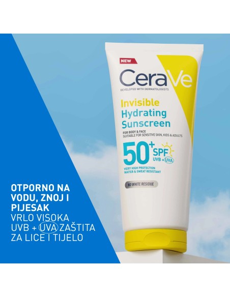 Cerave Hydra Sunscreen Nevidljivi losion za zaštitu od sunca, SPF 50+, vrlo visoka zaštita