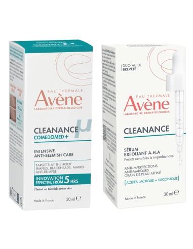 Avene Cleanance Comedomed+ intenzivna njega protiv nepravilnosti + A.H.A Serum za eksfolijaciju Promo pakiranje