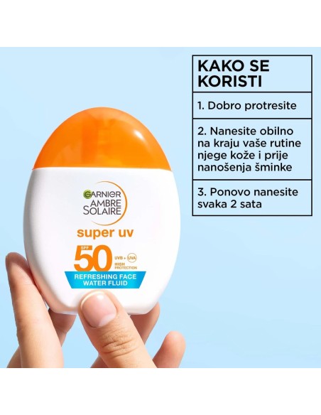 Garnier Ambre Solaire Super UV fluid za zaštitu od sunca, SPF50, visoka zaštita