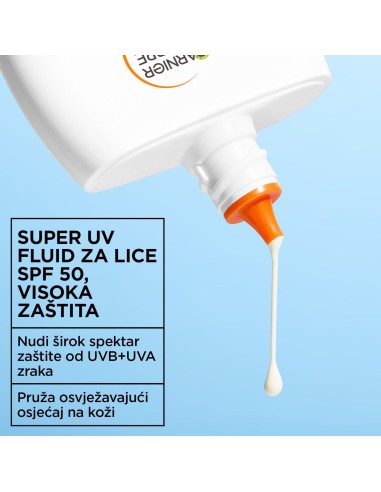 Garnier Ambre Solaire Super UV fluid za zaštitu od sunca, SPF50, visoka zaštita